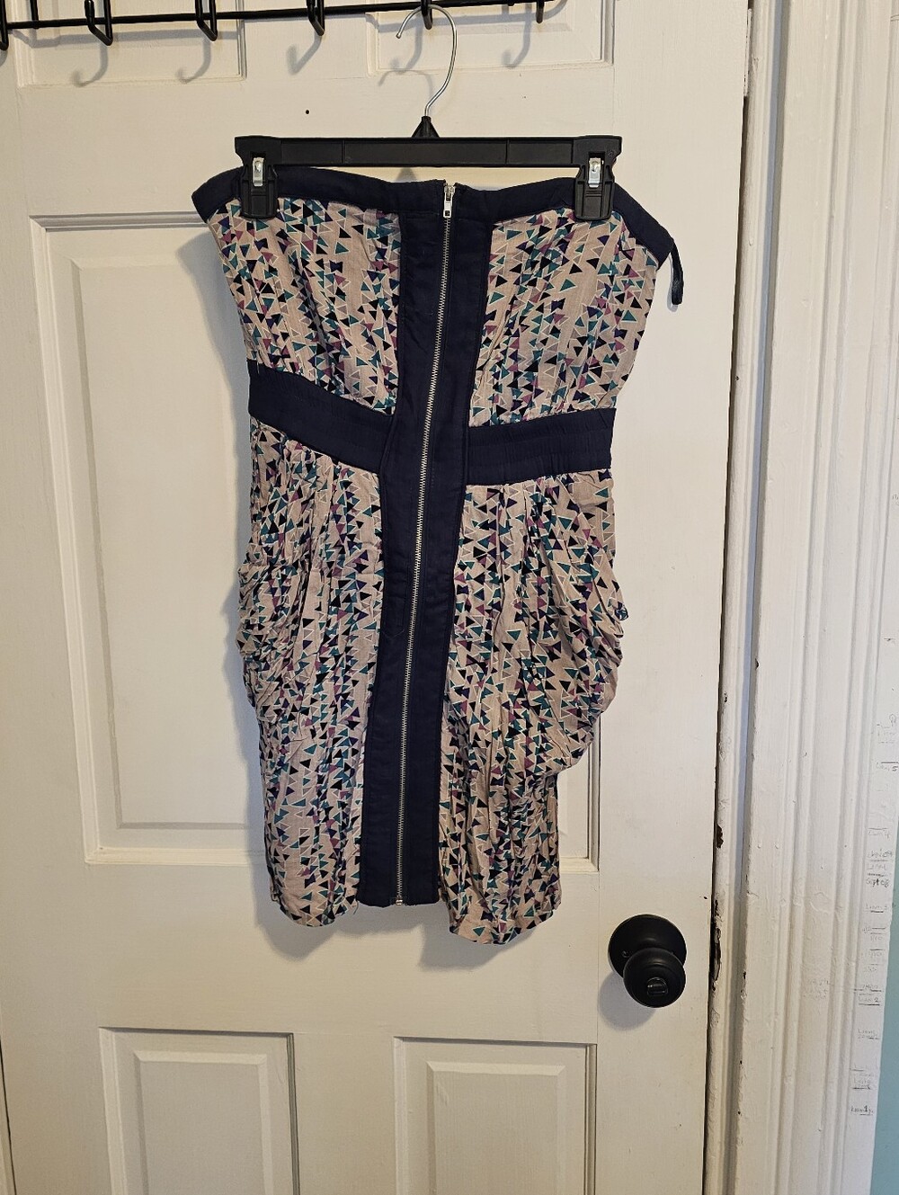 Strapless Geometric Print Mini Dress - Navy Trim